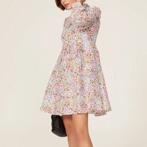Munthe Correct Colorful Floral Smocked Top Cotton Silk Babydoll Dress • Size 44